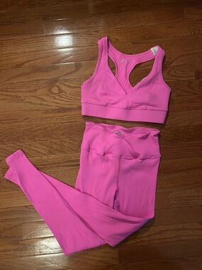 Year of Ours Women’s Ribbed Pink Active Set - Sports Bra & Leggings